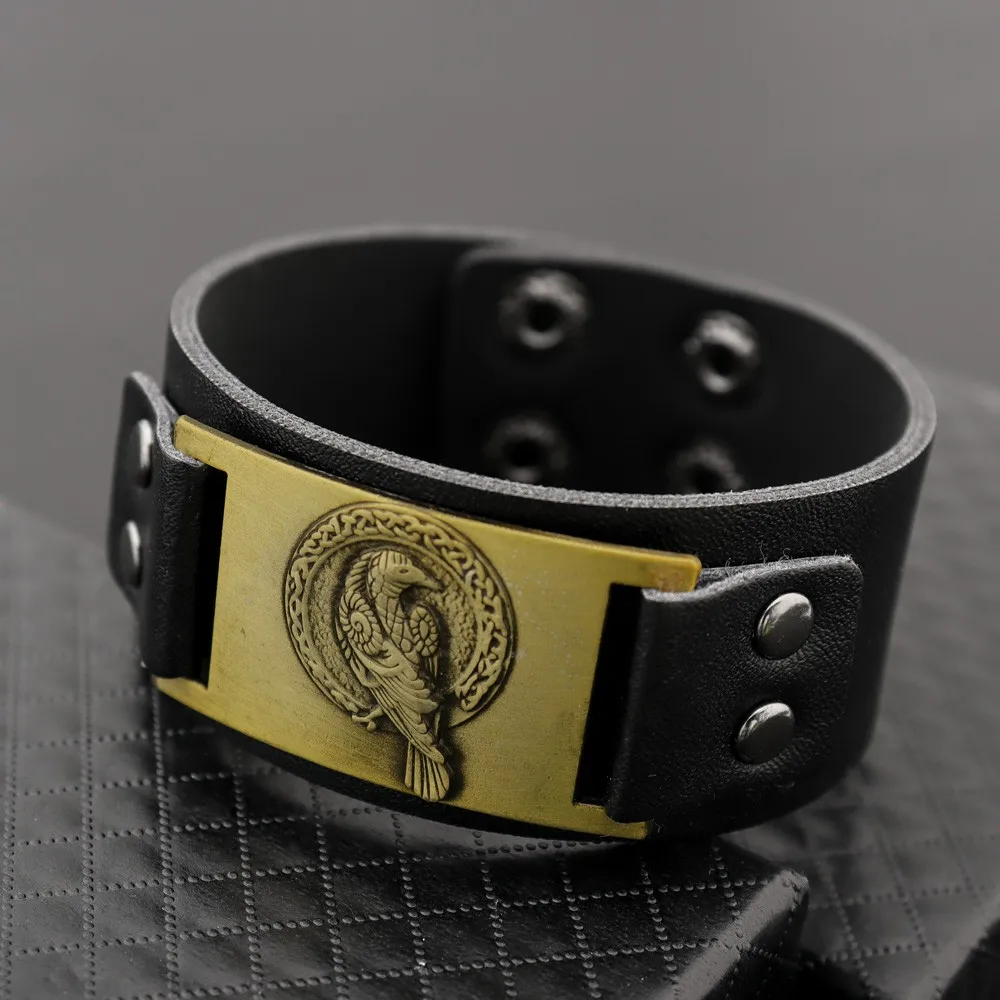 Vintage Nordic Rune Viking Crow Bracelet Charming Men\'s Leather Bracelet New Fashion Hip Hop Punk Jewelry Accessories Party Gift