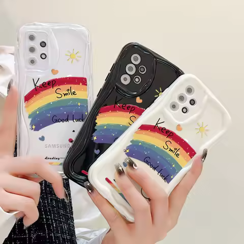 Rainbow Wave Bumper Phone Case For Samsung A54 5G A34 A53 A14 A23 A13 A21S A51 A52s A32 A12 A50 S23 S22 Ultra S21 S20 FE Cover