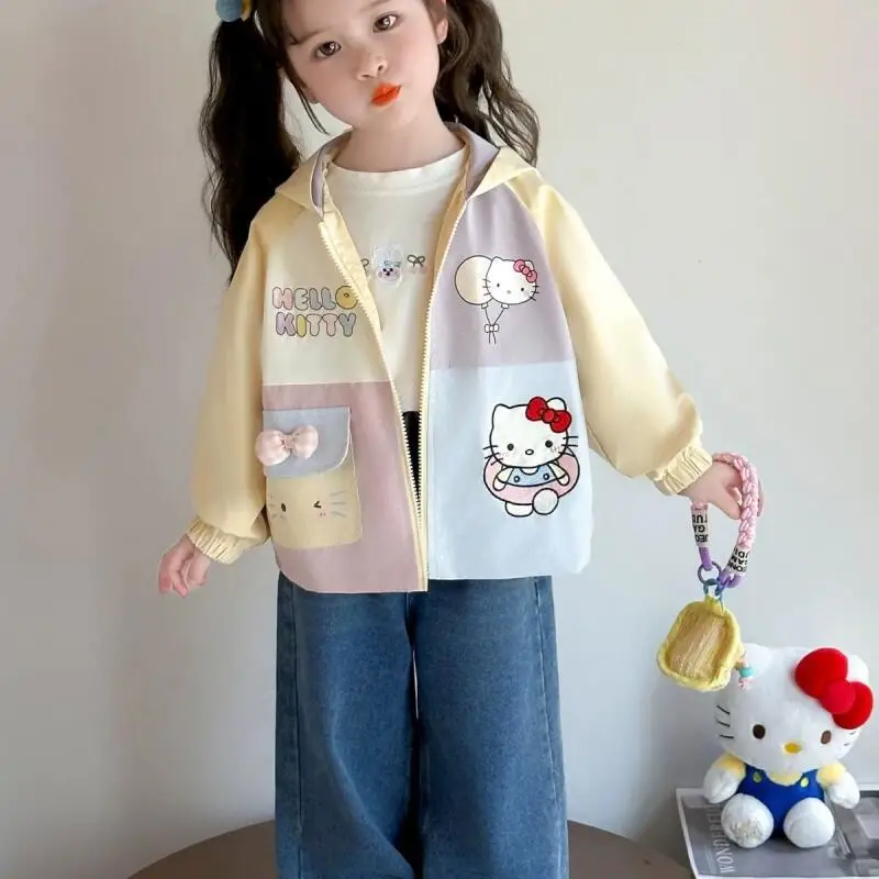

Популярная детская куртка Sanrio с героями мультфильмов «Hello Kitty» для девочек, кавайная уличная куртка с капюшоном, модная милая весенне-осенняя одежда для отдыха, новинка