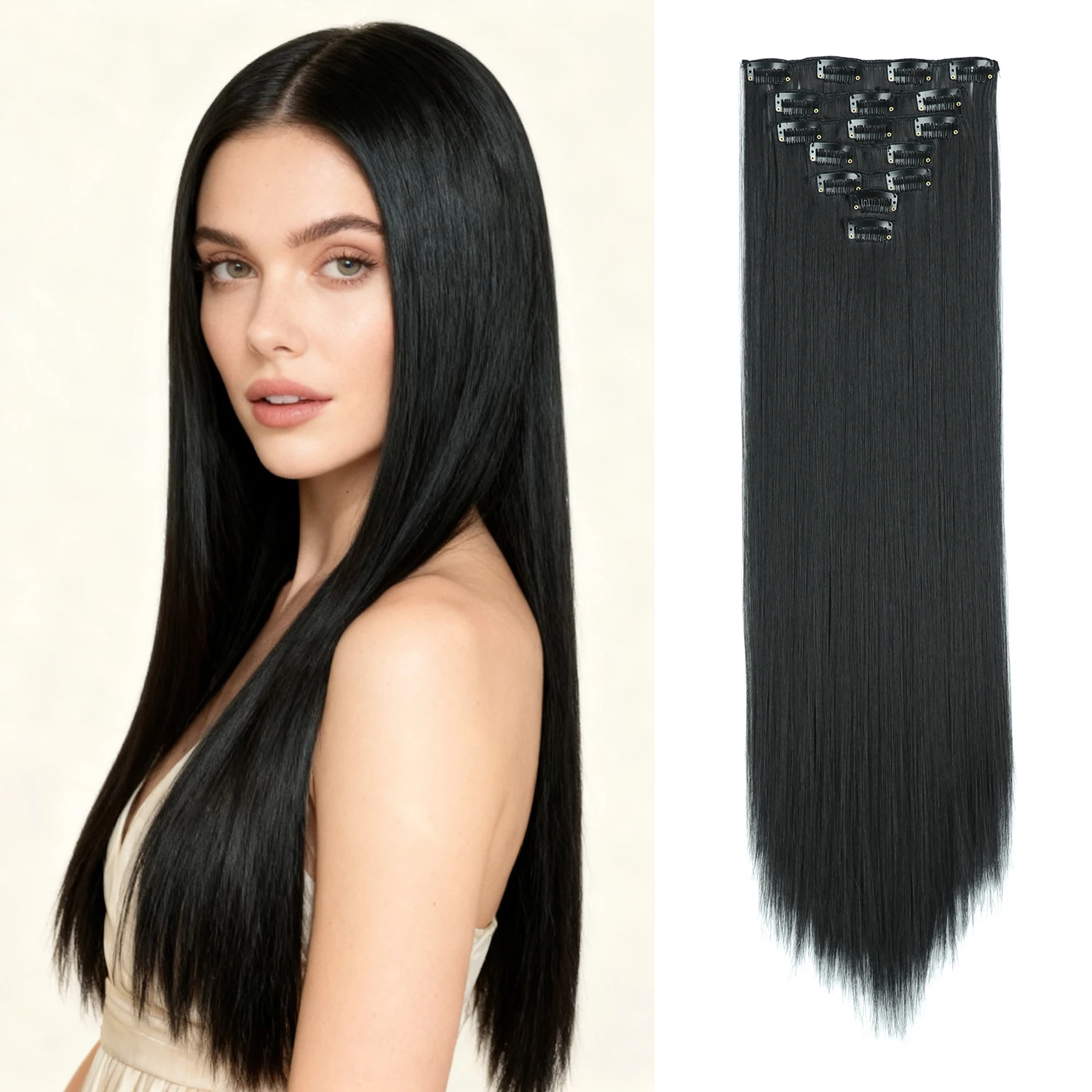 

Набор из 7 штук: синтетические накладные пряди для волос, прямые, 22 дюйма, для увеличения объема волос, для женщин и девушек