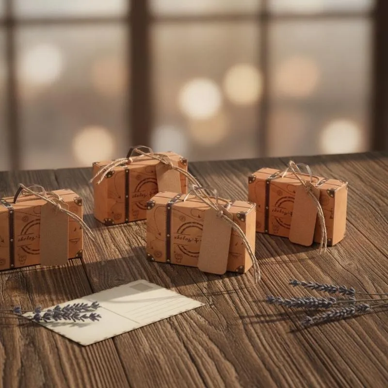 10 Stück Mini-Reisekoffer-Süßigkeitenboxen aus Papier, Schokoladen-Geschenkboxen, Verpackungstaschen für Hochzeit, Geburtstag, Partydekoration – Detail 4