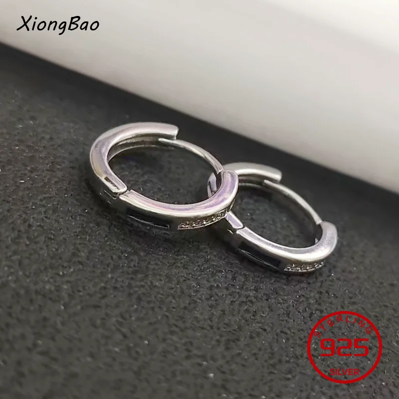 Women's High Quality Jewelry New Stamp 925 Sterling Silver crystal Hoop Earrings 2026 Black Earring For Women Classic hoops