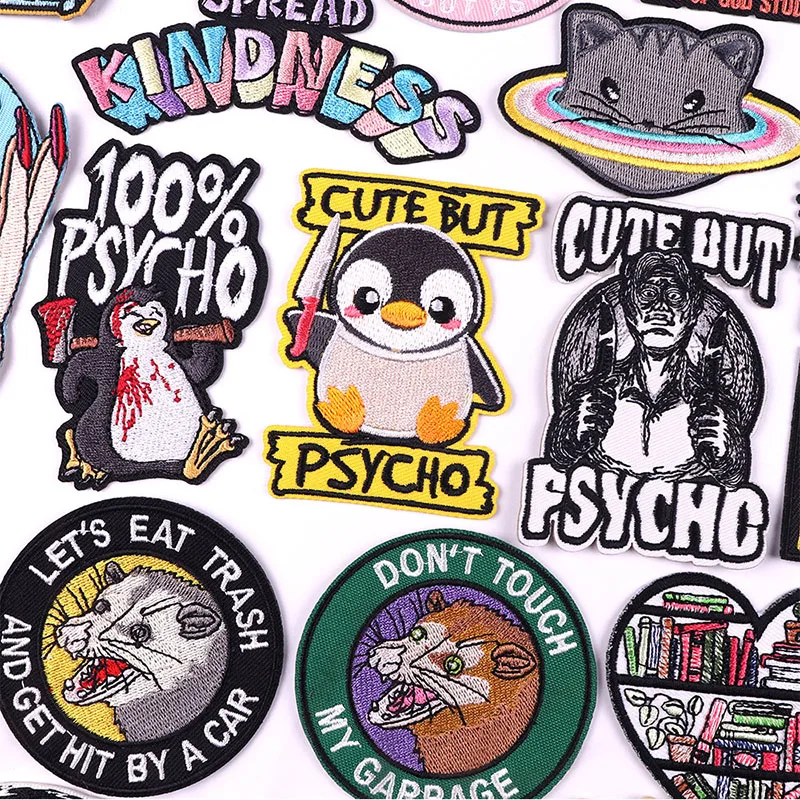 Cartoon Penguin/Mole Patch Iron On Patches On Clothes Punk/Text Embroidered Patches For Clothing Stickers Sewing/Fusible Patch