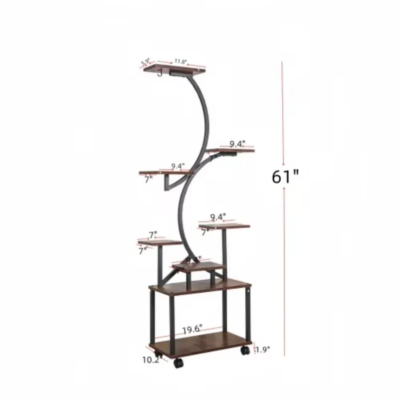 8-Layer metal plant stand with grow lights, 61 inches tall, with wheels, removable, suitable for multiple plants indoors