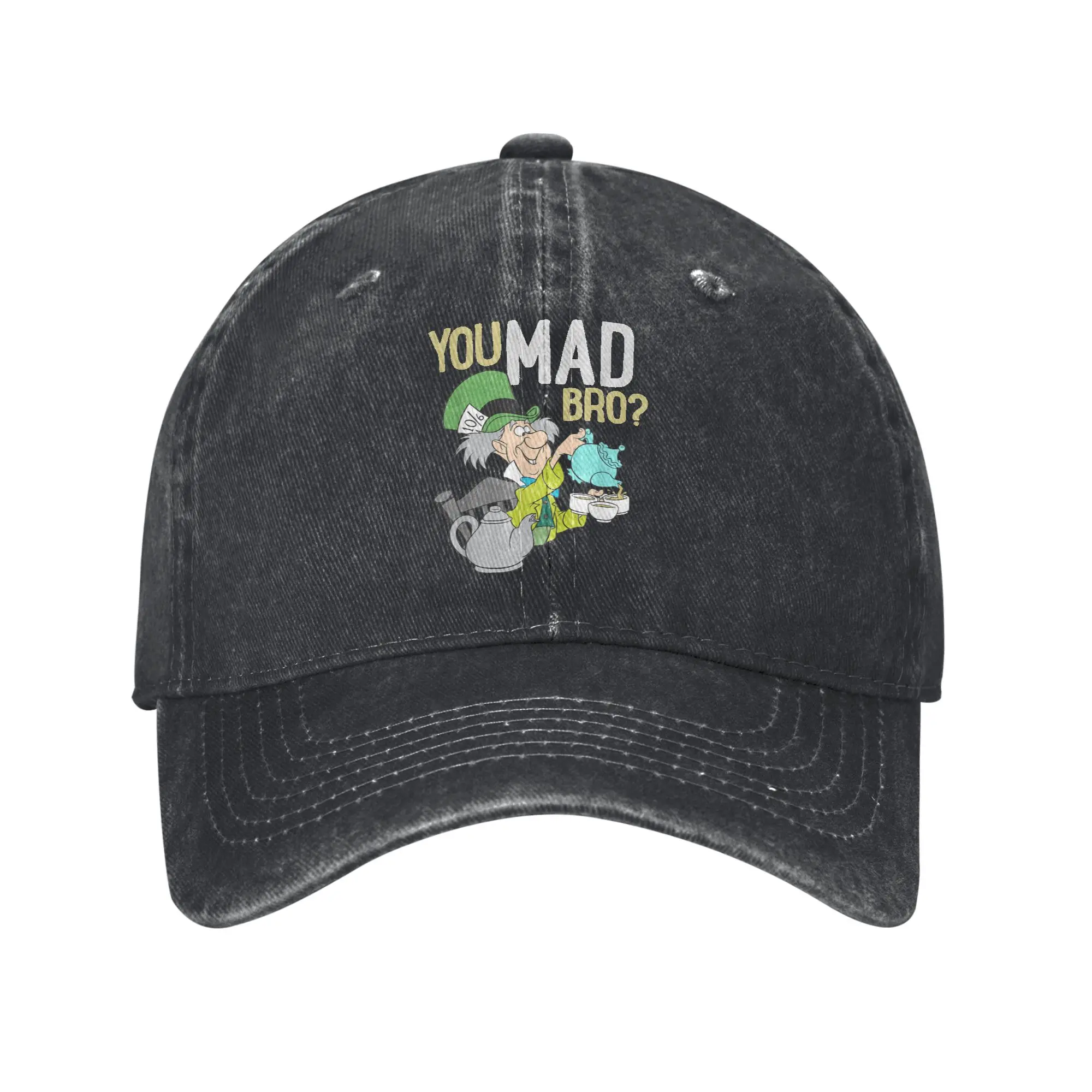 Alice In Wonderland Mad Hatter You Mad Bro Washed Baseball Cap  Sun Hip Hop Hats Spring Female Male Outdoor Sport Baseball Caps