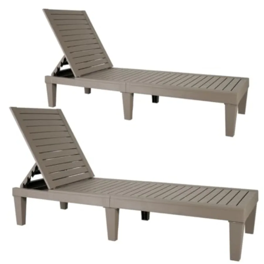 Set of 2 Foldable Patio Chaise Outdoor Lounge Chair Folding Sun Bed Patio Lounger Reclining Couch Adjustable Backrest for Pool