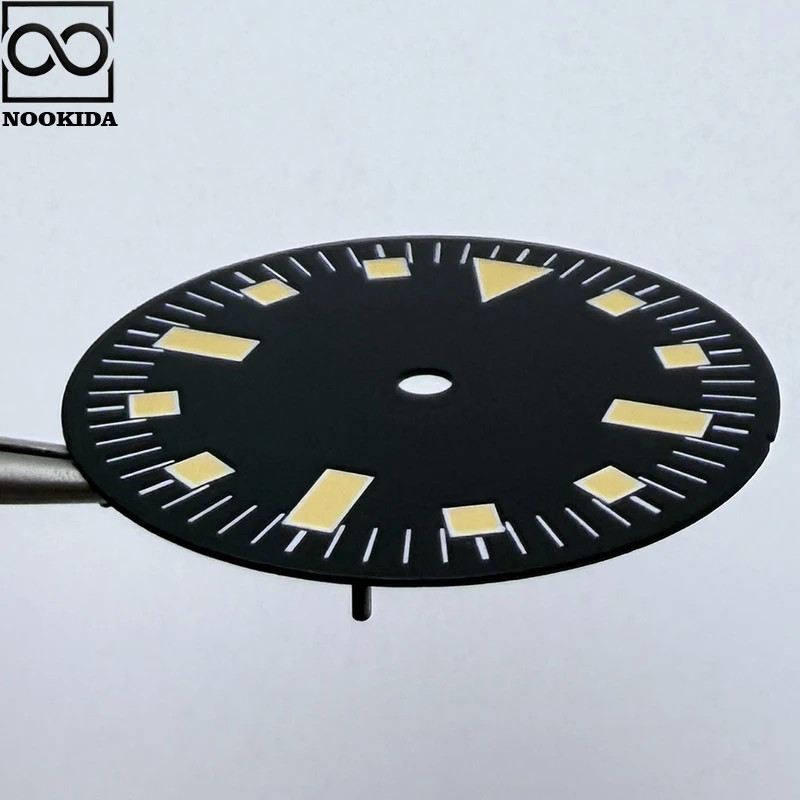 NOOKIDA 28.5mm Square Green Luminous MOP Sterile Triangle Markers Vintage Watch Face Dial Suitable NH35 Automatic Movement Parts
