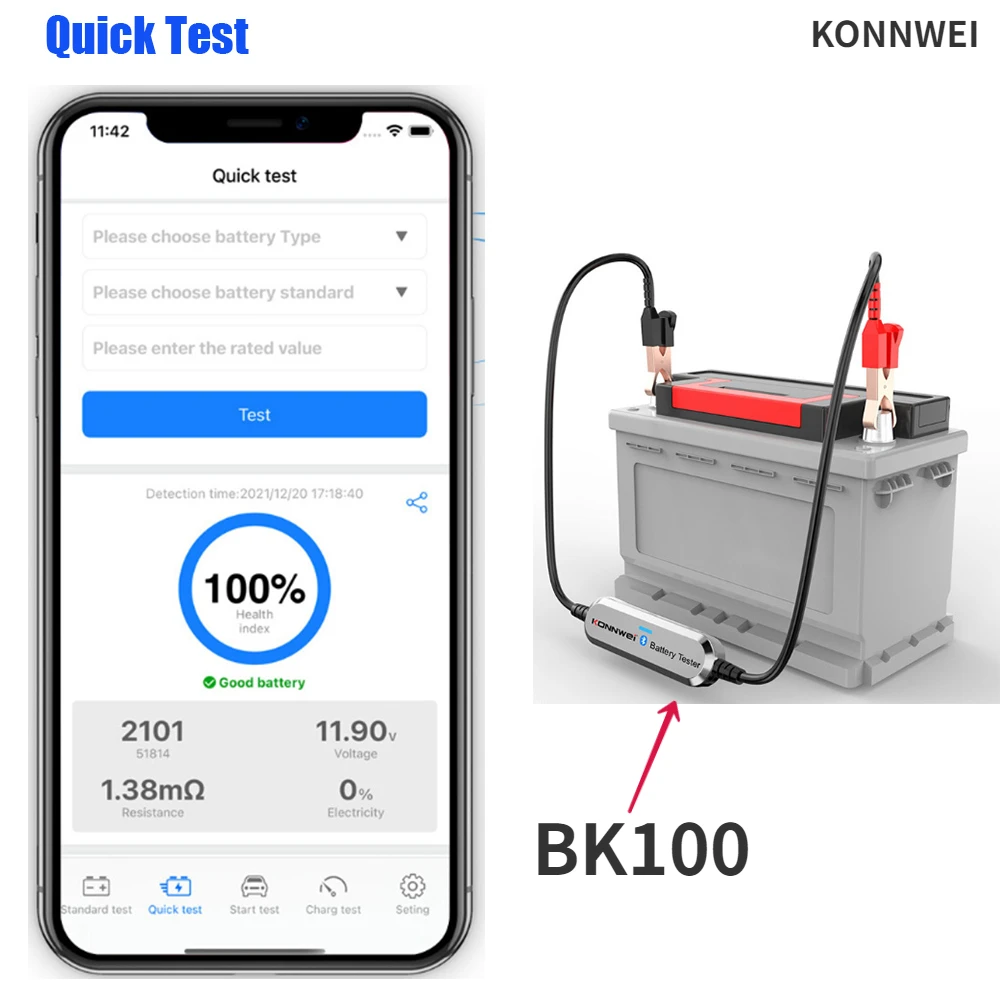 

KONNWEI BK100 ELM327 6V-12V Car Battery Tester Bluetooth 5.0 Battery Analyzer Battery Testing Tools Auto Battery Capacity Tester