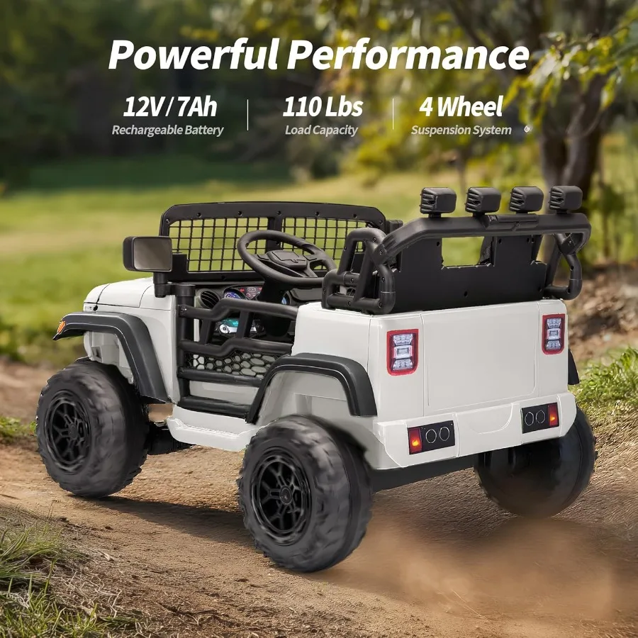 لعبة ركوب بمقعدين على سيارة 12 فولت سيارة كهربائية لـ 4-8 مع سعة تحكم عن بعد 110 رطل LED - أبيض
