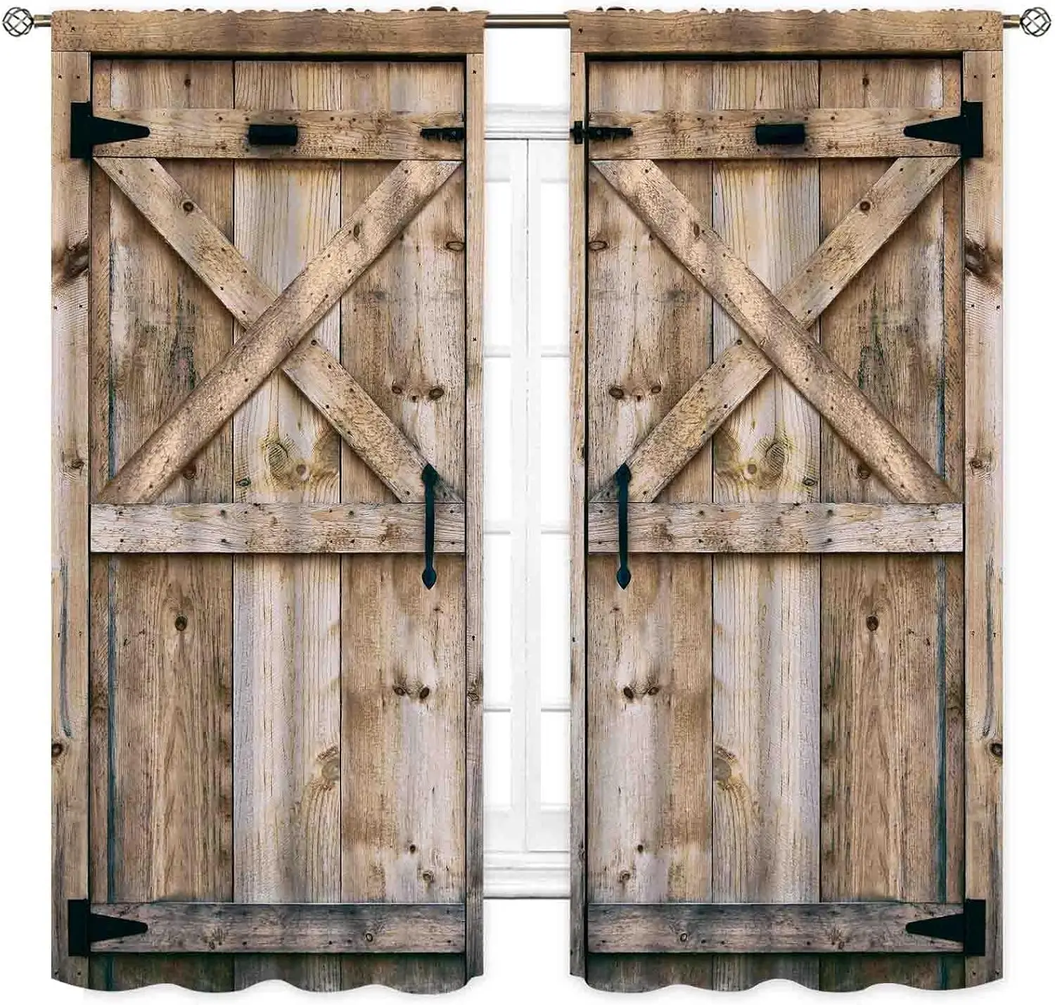 Rustic Wooden Curtains, Farmhouse Western Wood Barn Door Cabin Plank Board Barnwood Garage Gate Vintage Country Blackout