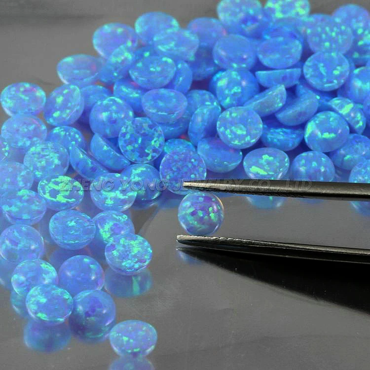 Wholesale 1.5mm~10mm Round Cabochon Flat Bottom Light Blue OP06 Loose Synthetic Fire Opal