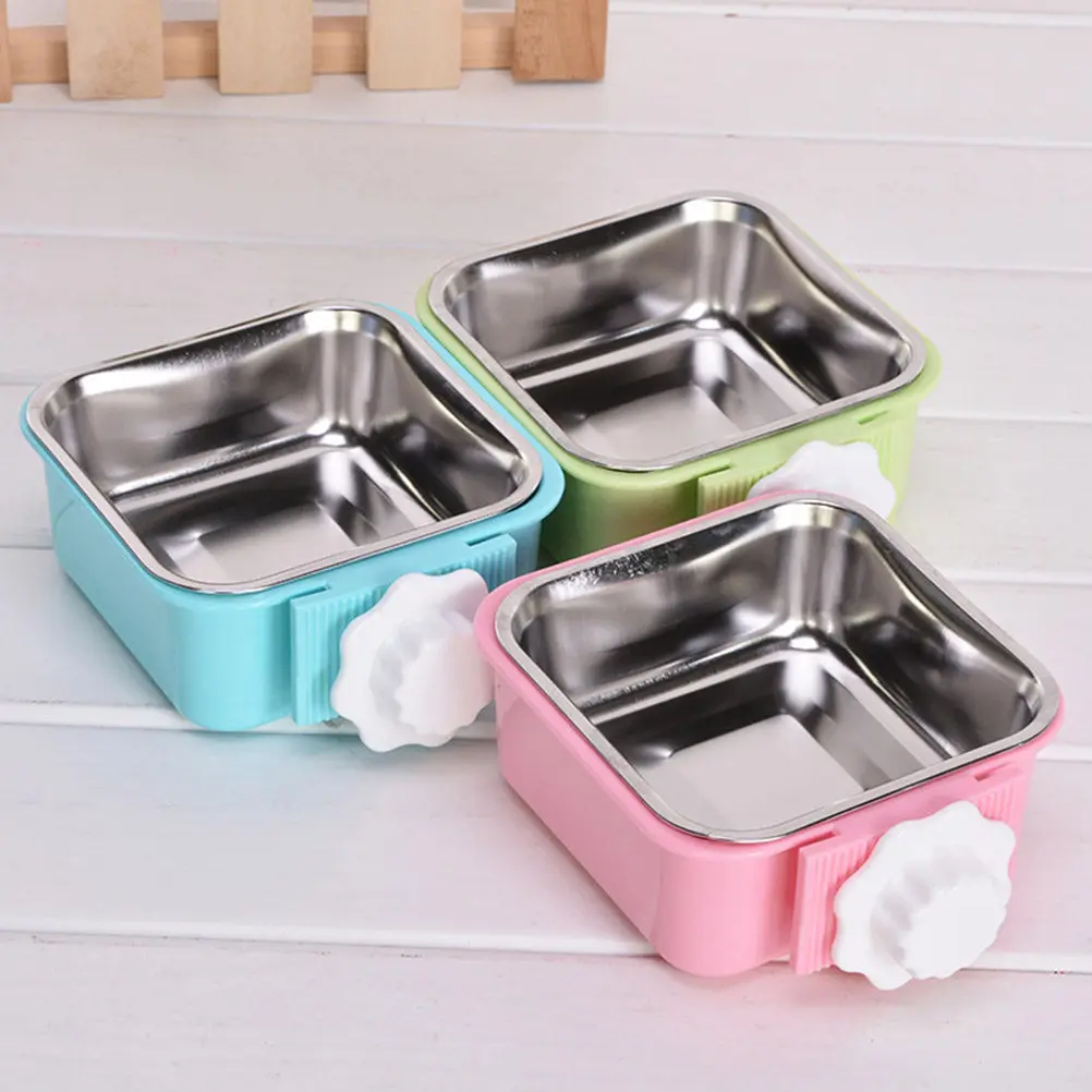 Comedero Colgante de Acero Inoxidable Premium para Perros y Gatos, Removible, Fácil de Limpiar, Se Fija Seguramente en la Jaula, Plato para Comida y Agua