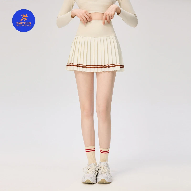 SVETLIN EU US Size High Quality High Waist Printed Pleated Tennis Skirt, Slim Multi-color Sports Skort