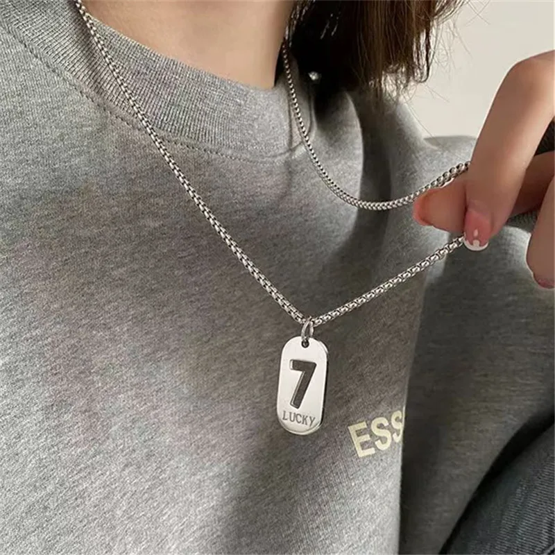 Collar con números de acero inoxidable 0 1 2 3 4 5 6 7 8 9 rectángulo para mujeres y hombres collares con números de la suerte joyería Pop Punk s060