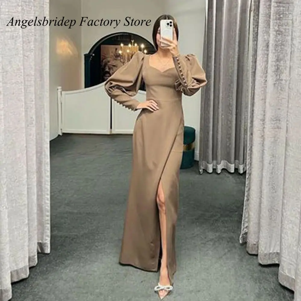 

Angelsbridep Mermaid Evening Dresses Long Puff Sleeves Saudi Arabia Split Prom Gowns 2022 Formal Celebrity Dress Robes De Soiree