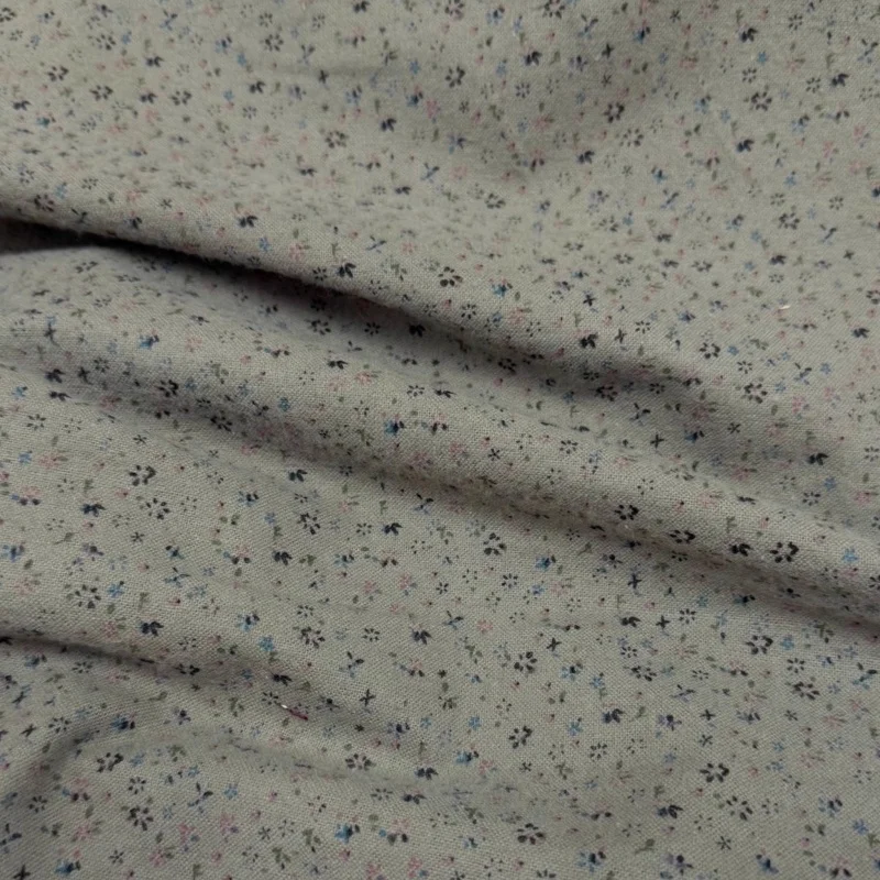 

Grey-green small floral print cotton-linen fabric, soft and skin-friendly, suitable for shirts, dresses, and DIY home textiles.