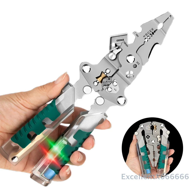

8 In 1 Wire Stripper With Voltage Tester, Multifunctional Plier Tools, Foldable Wire Stripper Electrical Pliers For Cutting