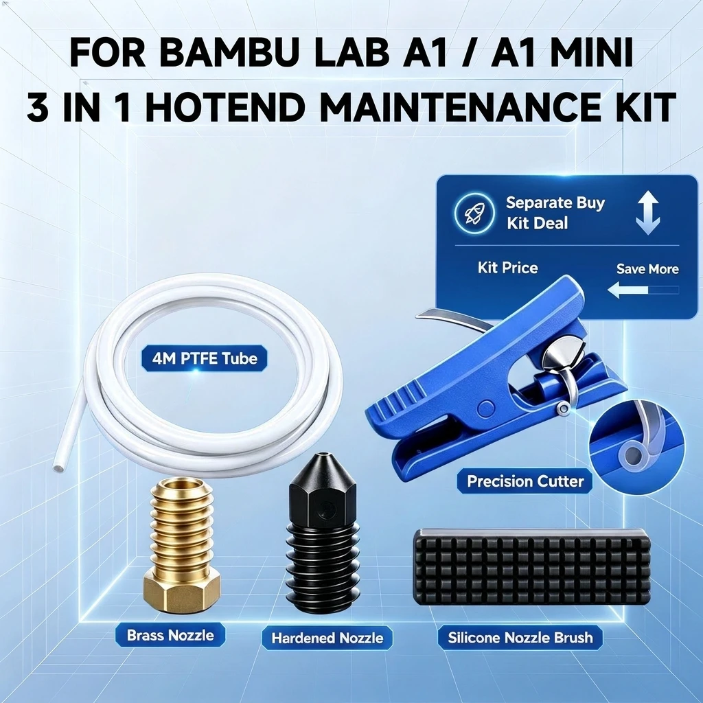 3 in 1 Hotend Maintenance Kit For Bambu Lab A1 A1 Mini Nozzle PTFE Teflon Tube Clean Brush, Replacement Parts 3D Printer Hot End