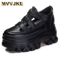 Women's Platform Sandals Genuine Leather 9cm Women Summer Shoes Wedges Sandals Hook Loop Casual Women Sandal Shoes