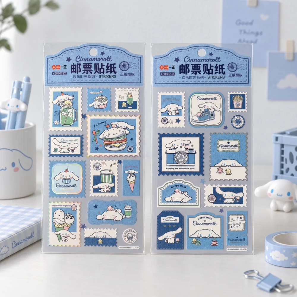 Genuine Sanrio Cinnamoroll Postage Style Stickers Scrapbook Sticker Sheet for Planner Journal Notebook Diary Decoration Gift