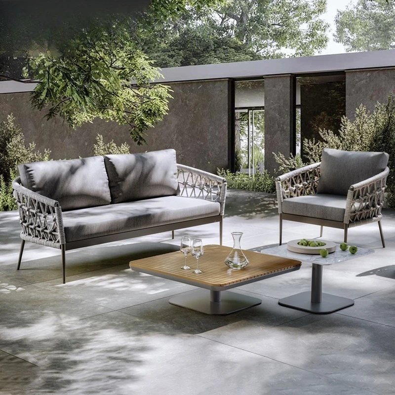 

Nordic outdoor rattan sofa furniture combination courtyard garden leisure balcony coffee table rock slab waterproof rattan