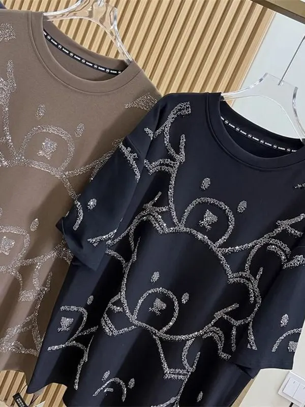 Men's Women's 2025 Summer New Tees Fashion Versatile Short-sleeve Round Neck T-shirts Over Size Hot Diamond Design Stylish Tops