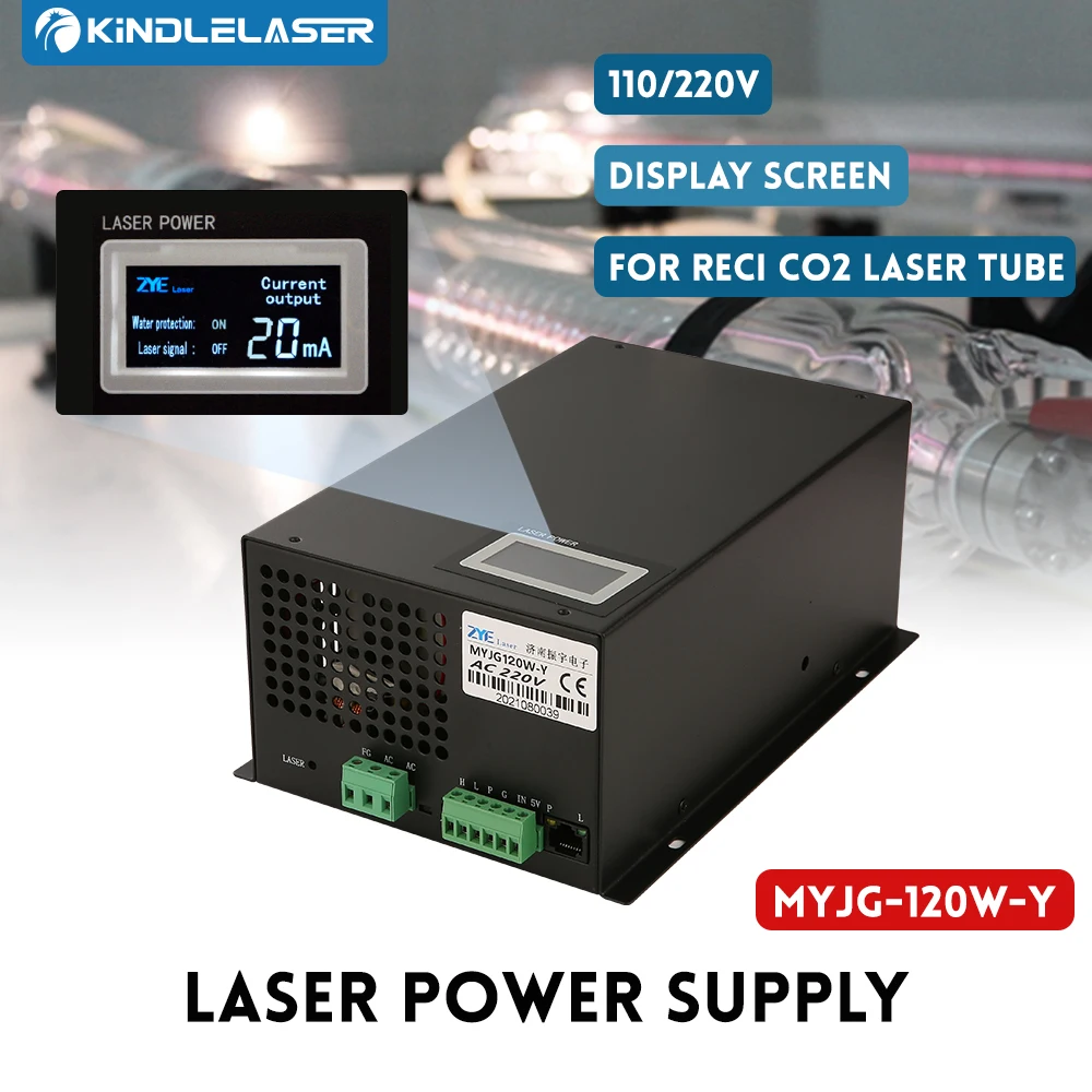 

Kindlelaser 120W Laser Power Supply Source MYJG-120W 110/220V With Display Screen for Co2 Laser Tube Cutting Machine Source