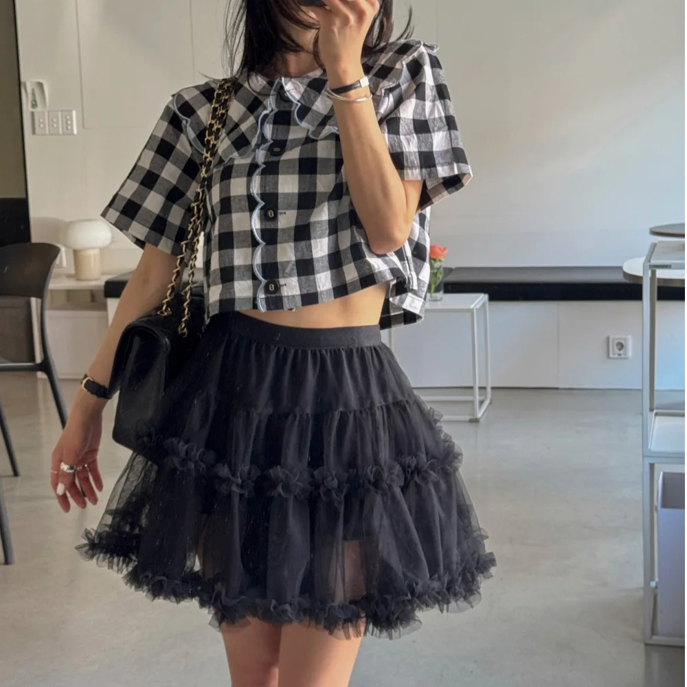 Princ Sle f jupe femme bouffante Tulle doux vichy taille élastique gâteau jupe Ci trajet approprié bois ain