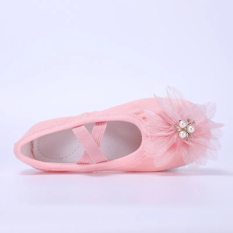Children's Ballet Shoes Girls Professional Dance Canvas Flower Lace Ballet Shoes Soft Sole Professional Training Princess Shoes