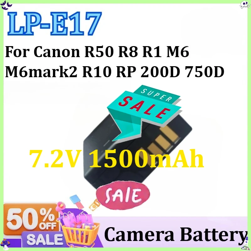 

For Canon R50 R8 R1 M6mark2 R10 RP 200D 750D M6 Rechargeable Battery Replacement 7.2V 1500mAh LP-E17 LP E17 Camera Battery