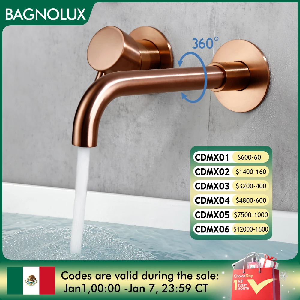 Bagnolux Polished Or Brushed Rose Gold Bathroom Faucet Brass Round Hole Concealed Type Household Hot Cold Bathroom Faucet