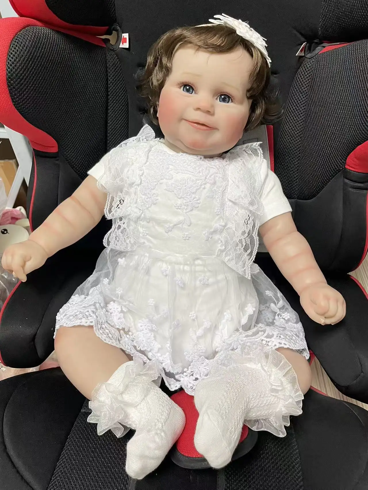 24Inch Reborn Maddie Doll Soft Cloth Body Lifelike Multiple Layers Painting 3D Skin Visible Veins Hand Root Hair Collectible
