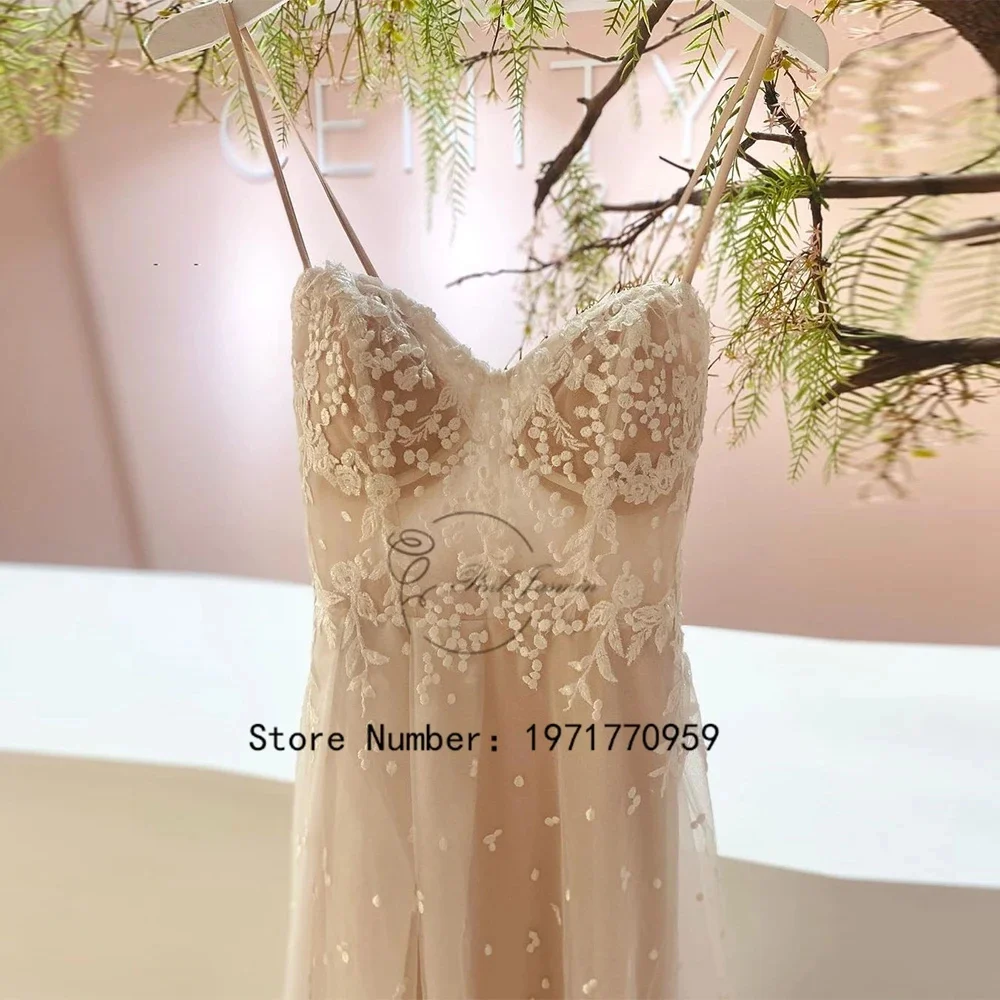 Gorgeous Spaghetti Straps Wedding Dresses Applique Elegant High Quality Tulle Customized Back Bridal Gown vestidos de novia 2024