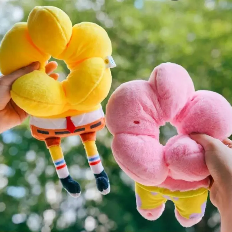 Kawaii SpongeBob Patrick Plush Hair Ring Adorable Cartoon Flower Fluffy Elastic Hair Tie Sweet Anime Hair Accessory Daily Wear