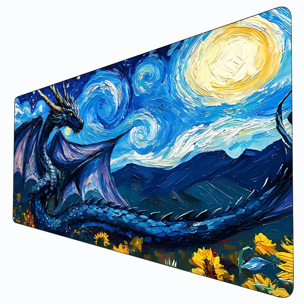 

Гигантский дракон в стиле Ван Гога, MTG Playmat, волшебная карта, боевой коврик, нескользящий игровой коврик с прошитыми краями, Tapete Magic mtg