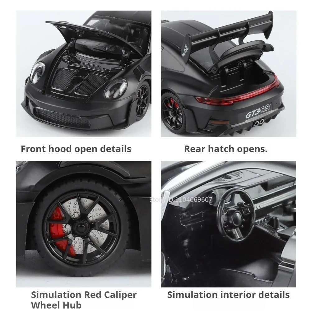 1:24 Scale Supra A80 911 GT3RS Supercar Model Toy Alloy Diecast Shock Absorption Doors Opened Sound Light Collection Sports Cars