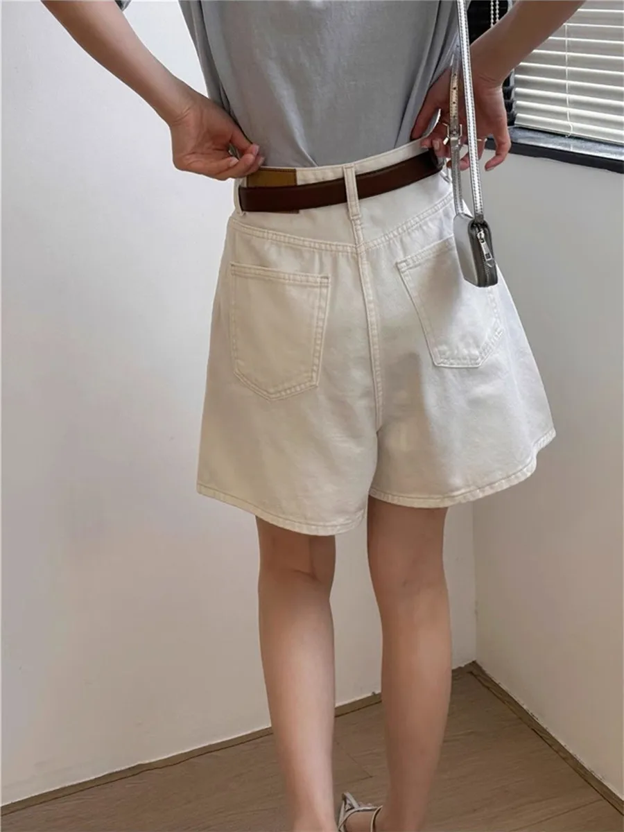 

White High Waist Straight Leg Denim orts Women Summer Loose Casual A-Line Wide Leg Hot Pants Splicing Design Casual orts