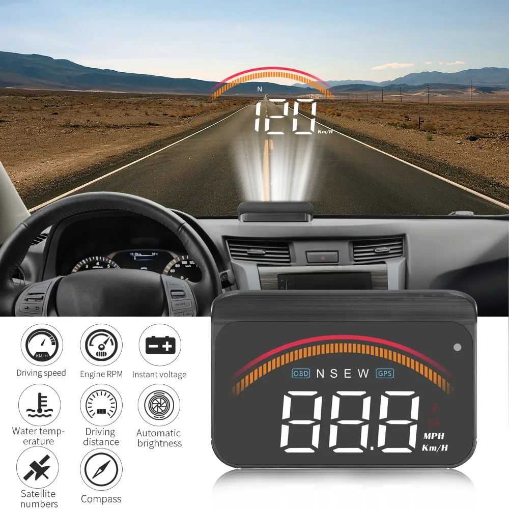 M11 GPS OBD2 Head up Display Auto Speedometer GPS HUD with Water Temperature and Over-Speed Alarm for All Cars Head-up Display