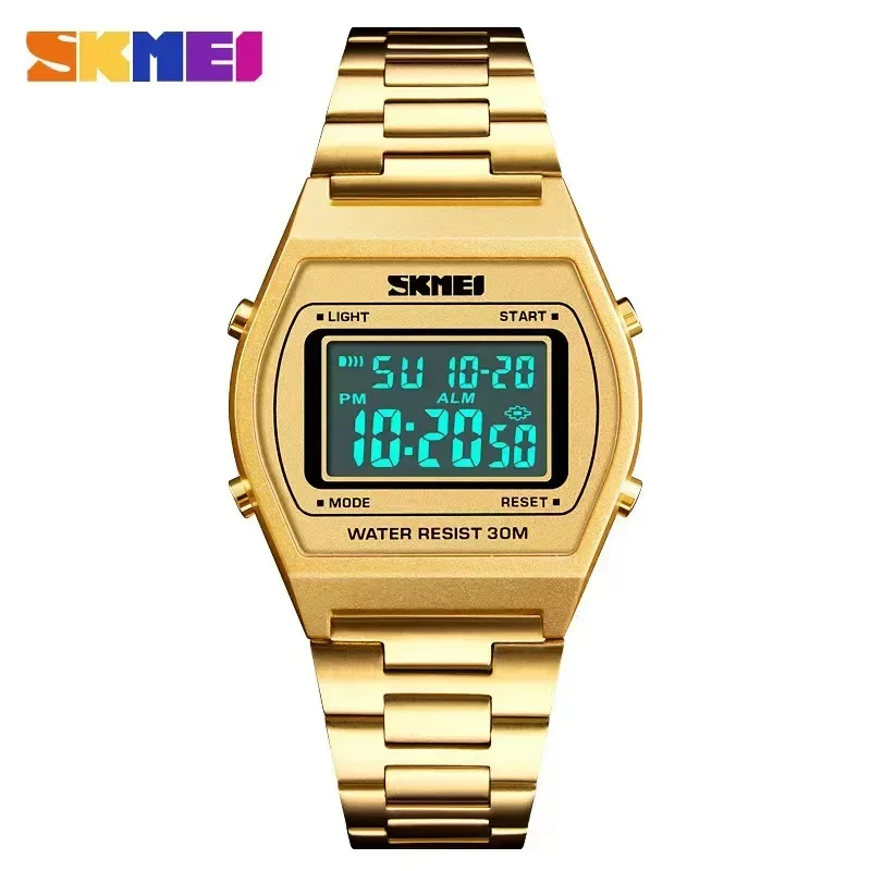 Skmei deporte al aire libre reloj de pulsera Digital de lujo correa de aleación relojes de negocios 12/24 horas reloj Masculino 1328 reloj de moda