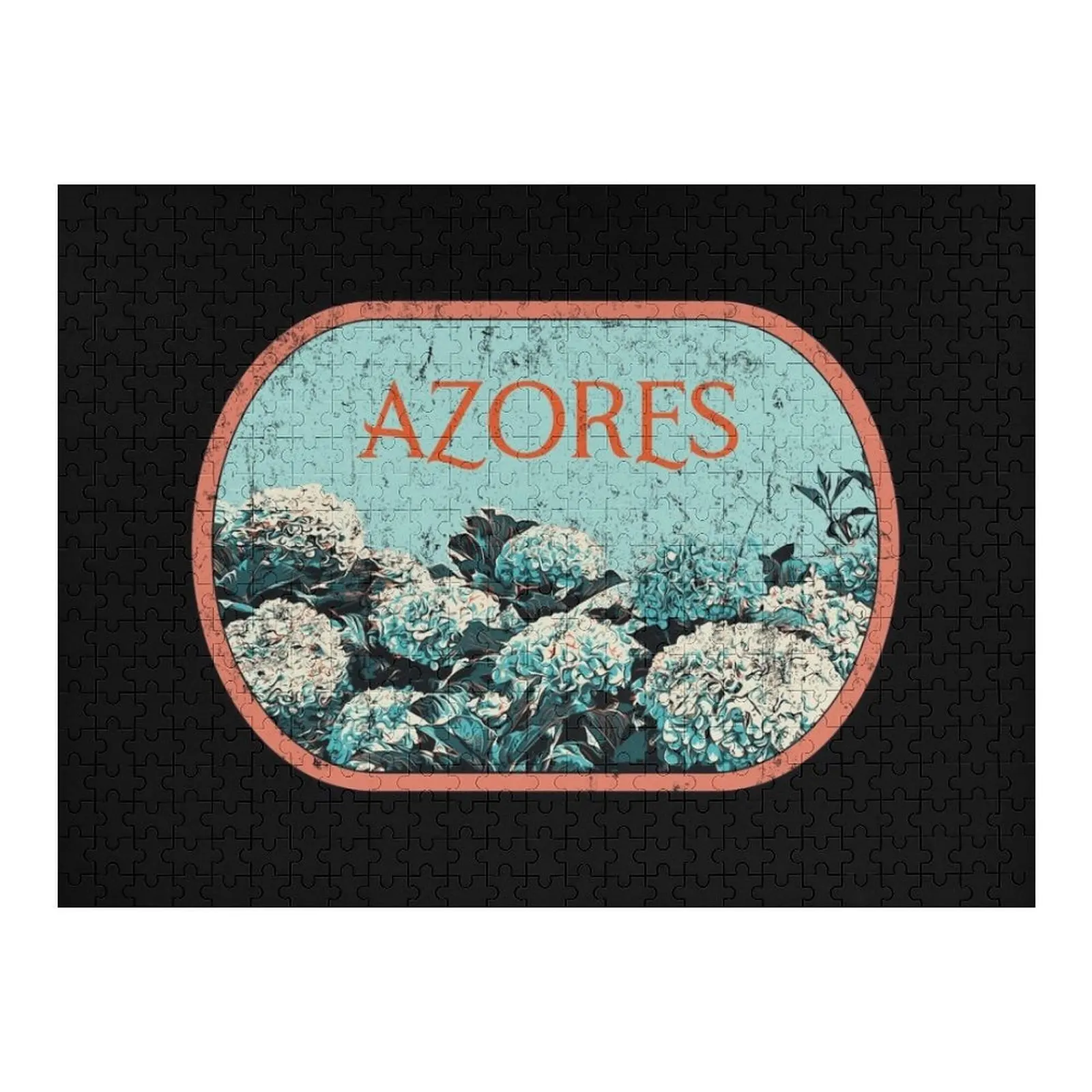 

Azores Portugal vintage travel decal, flowers hortensias Jigsaw Puzzle Iq Custom Gift Puzzle