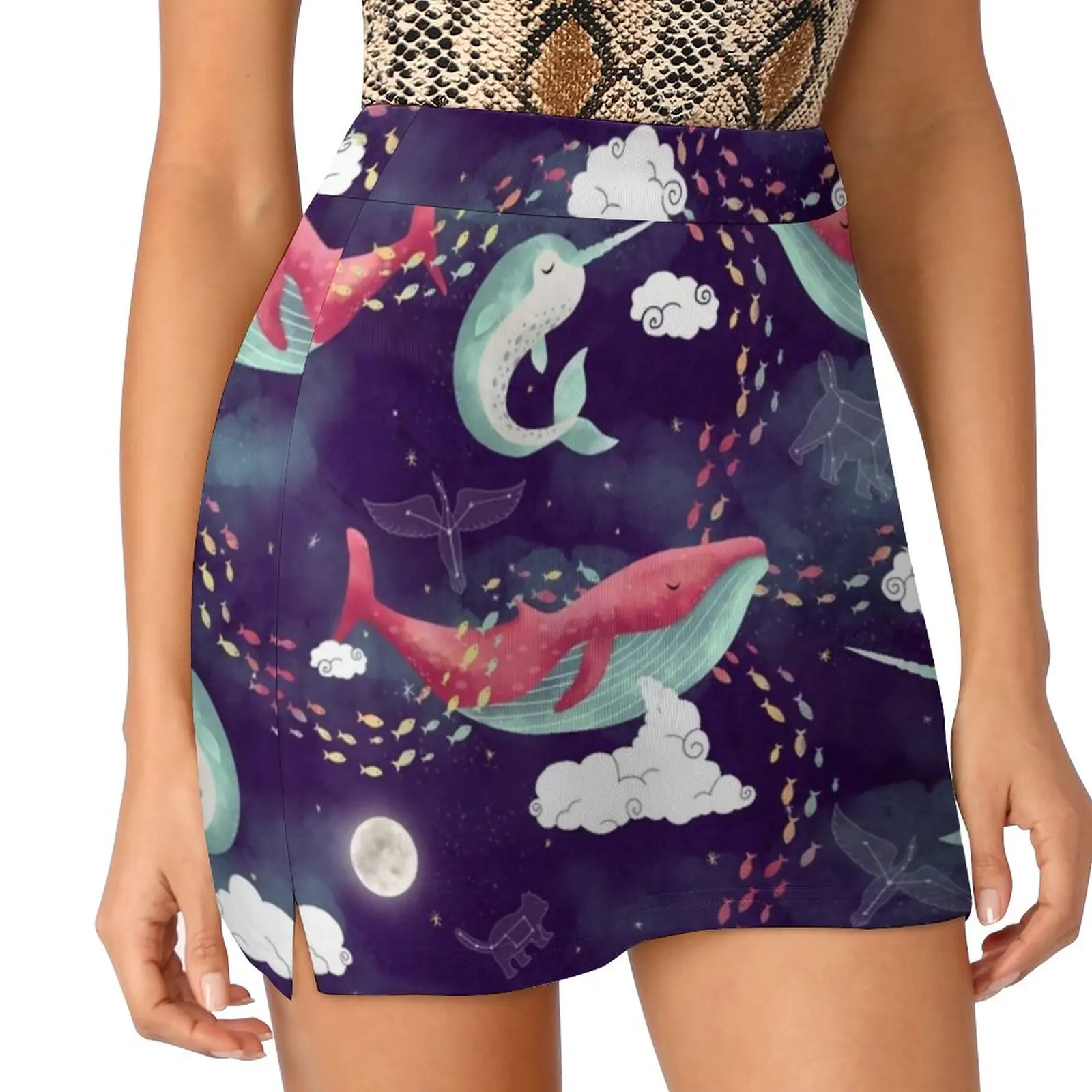 Dream Whales Women's skirt With Hide Pocket Tennis Skirt Golf Skirts Badminton Skirts Running skirts Whales Dream Fish Narwhal