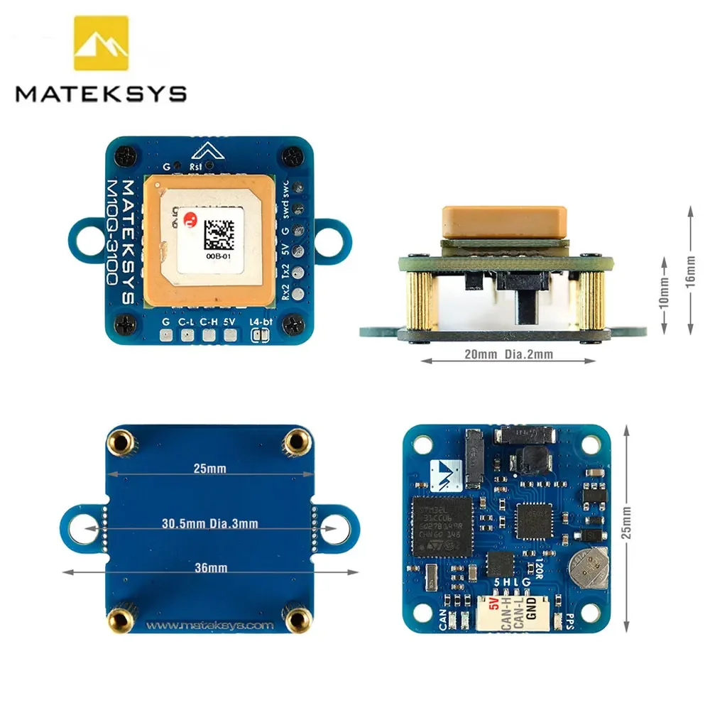 Matek AP_PERIPH DRONECAN GNSS M10Q-3100 Built-in Magnetic Compass PNI RM3100 Patch Antenna for RC FPV Racing Drone Long Range