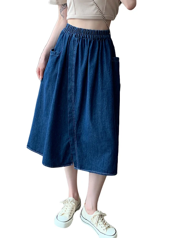 High Waist Cotton Denim Waed A-Line Skirt Women's Loose Slimming Spring Faion Korean Sle f-length Skirt