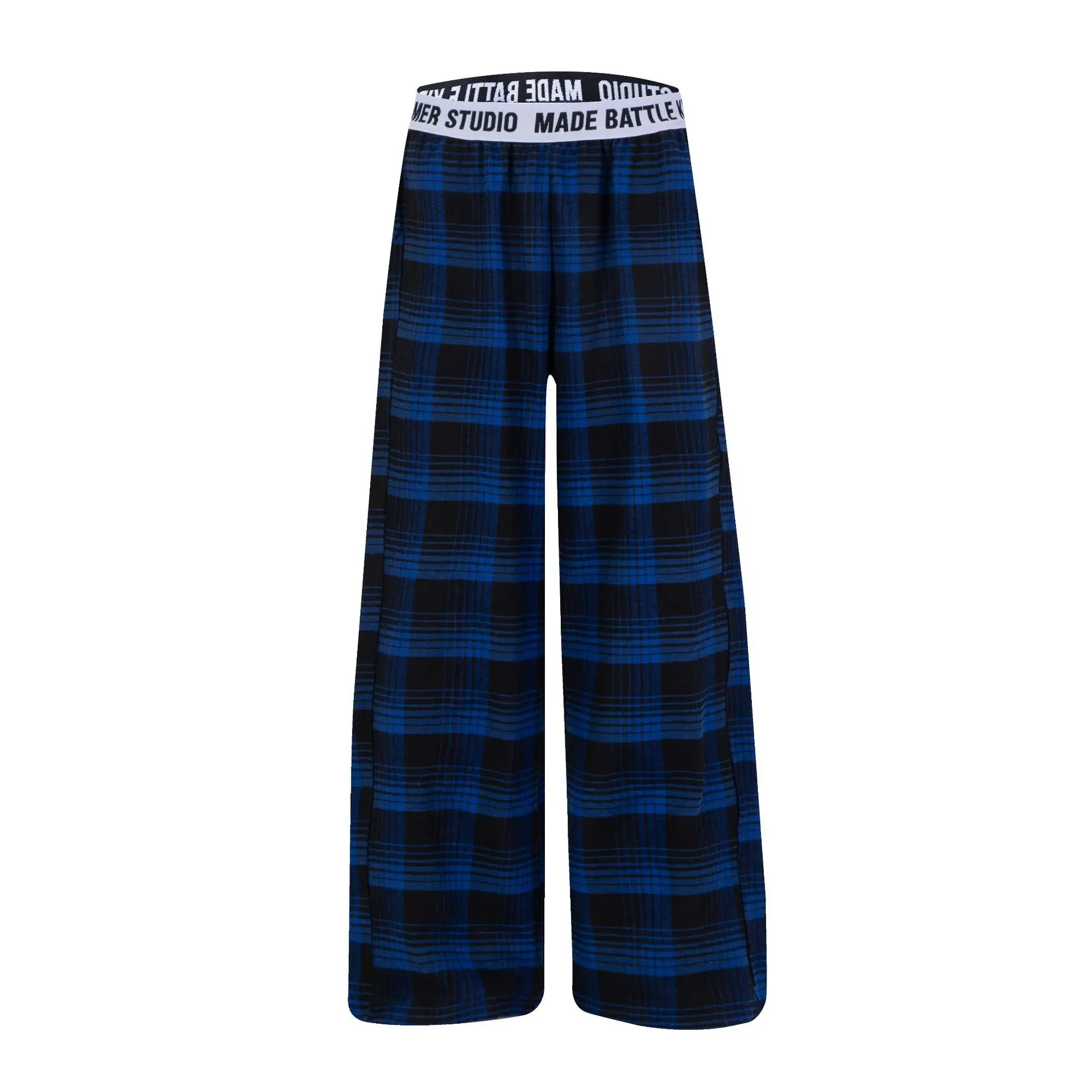 Unisex Student Hip Hop Loose Trousers Oversize Women Sweatpants Fashion Black Plaid Casual Pants Baggy Elastic Waist Pockets