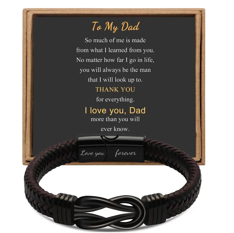 Stainless Steel Magnetic Closure Leather Knot Bracelets Forever Linked Together Braided Leather Bracelet To My Son Bracelet