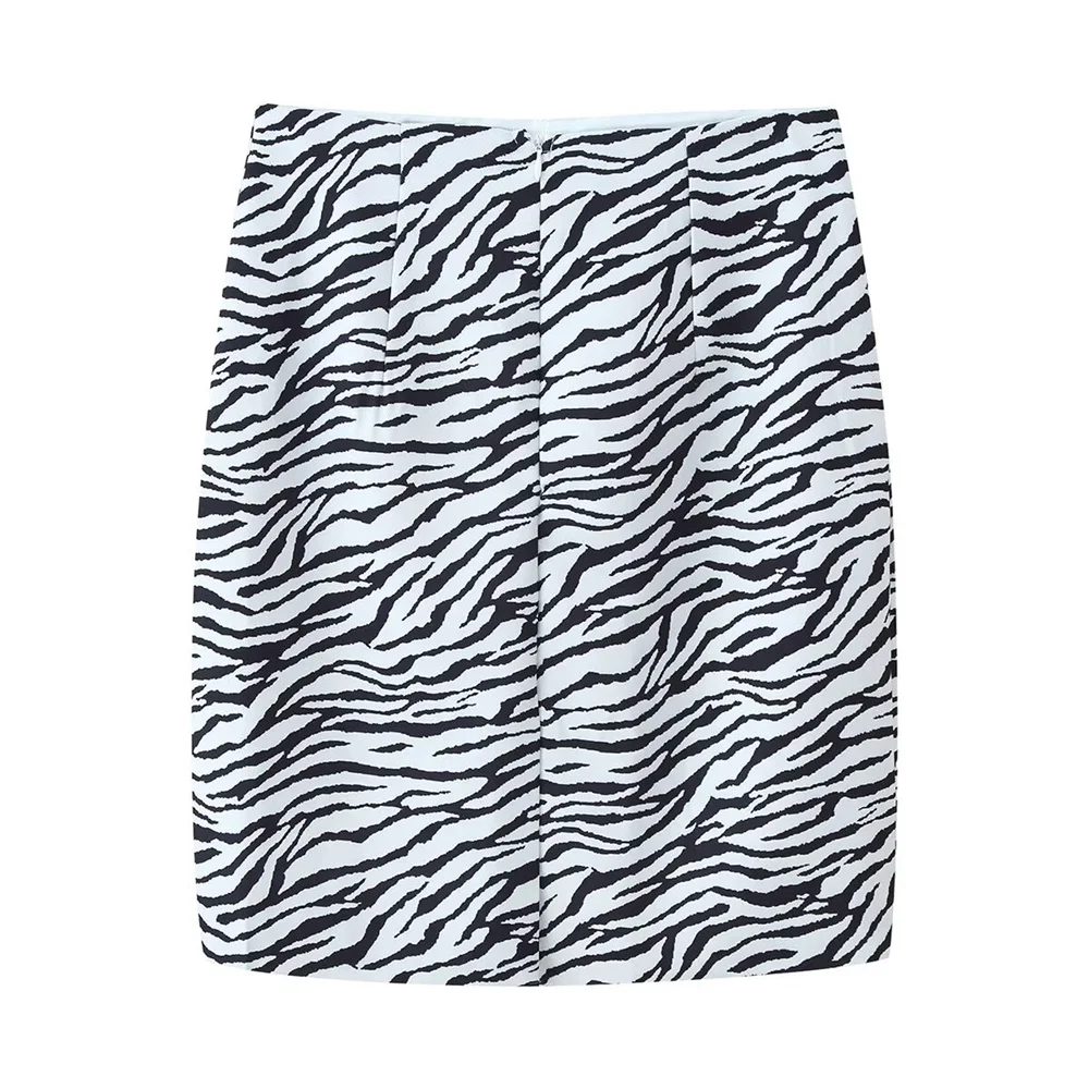 แฟชั่นฤดูใบไม้ร่วงและฤดูหนาวใหม่สำหรับผู้หญิง เสื้อสูทลำลองทรงเข้ารูปลายทางลายม้าลาย กระโปรงสั้นทรงเอ