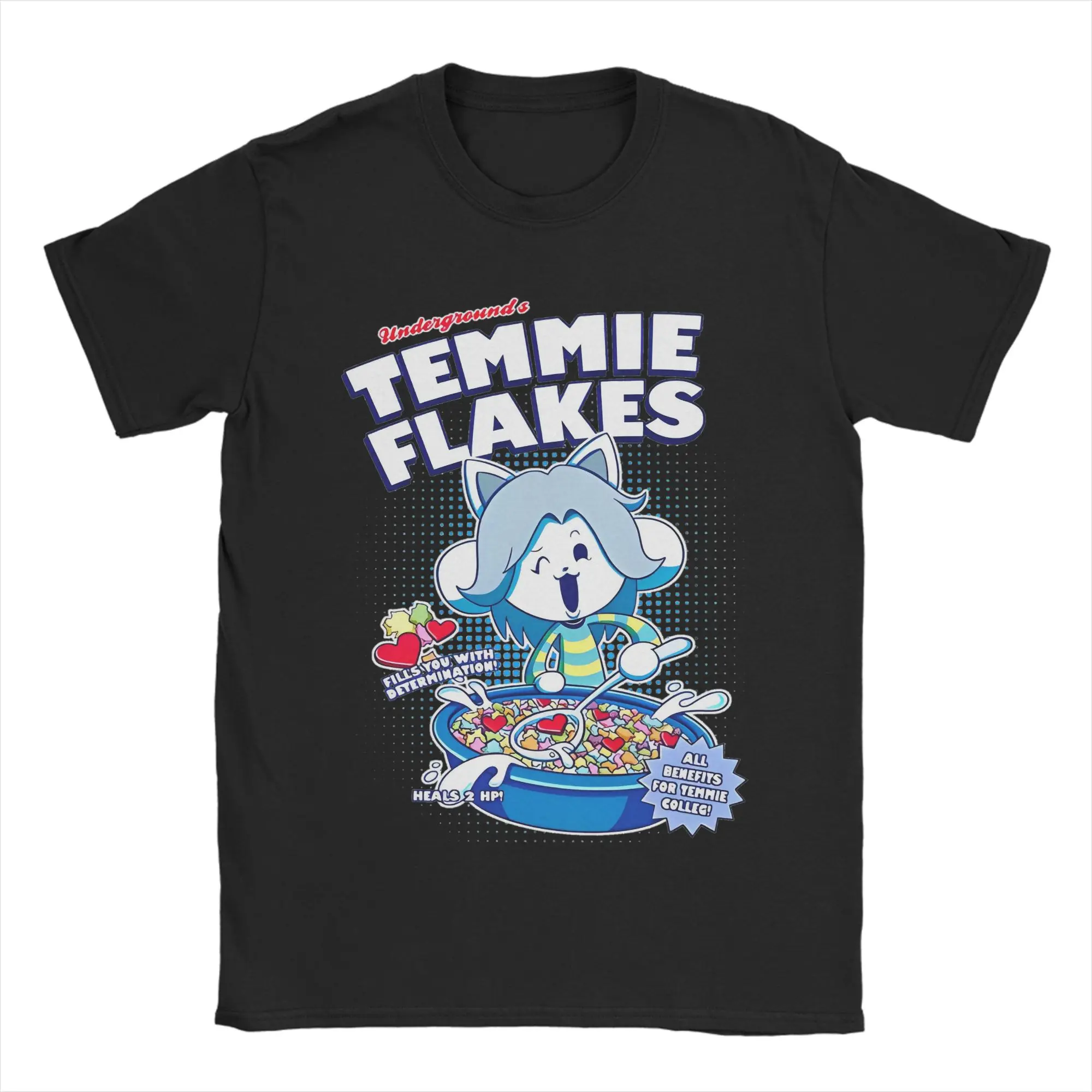 Retro Temmie Flakes Undertales T Shirt Unisex Round Neck Short Sleeve Top Tee  Cotton Summer Top Tee