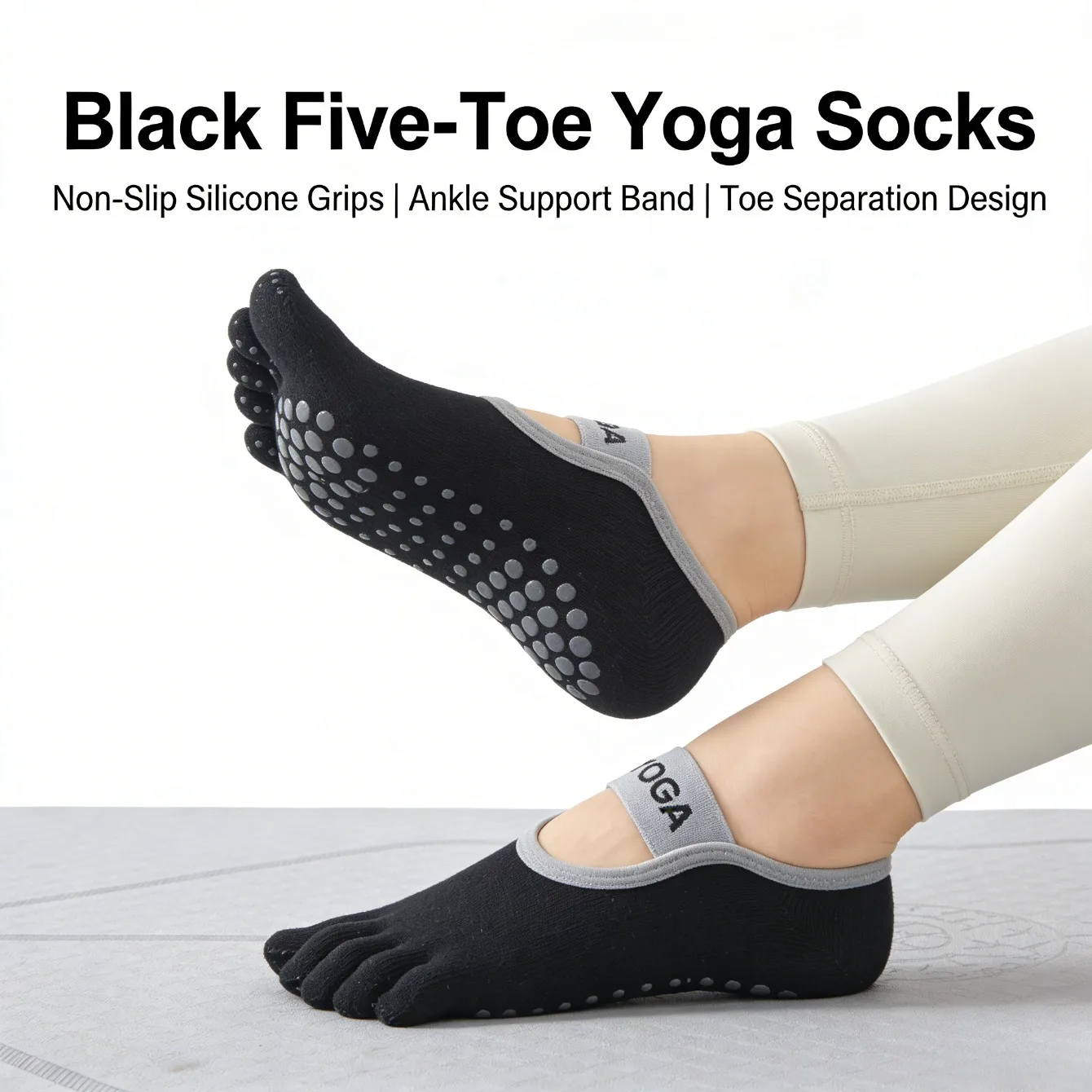 

Женские однотонные нескользящие невидимые носки для йоги с пятью пальцами для батута, пилатеса, спорта и тренировок