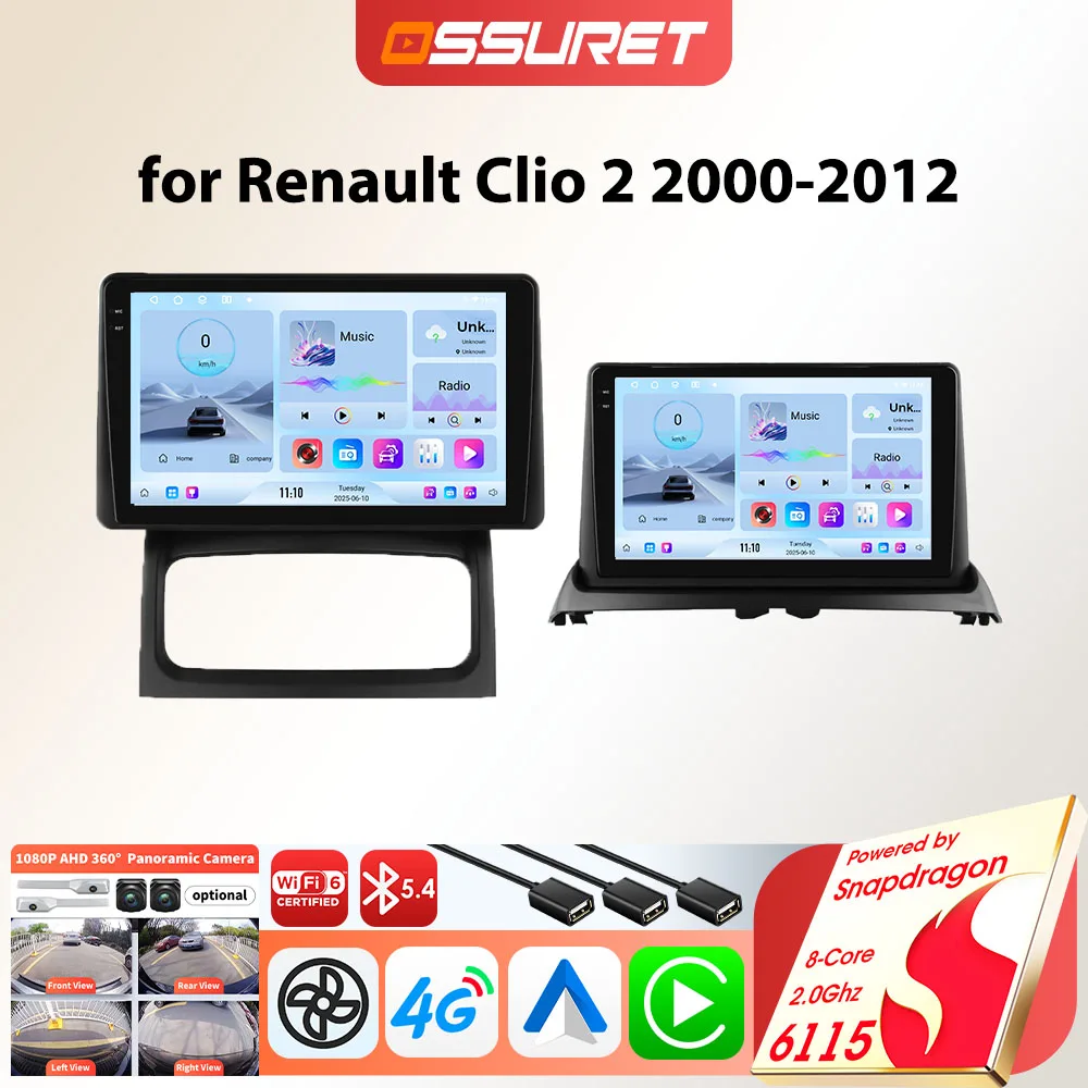 Android Autoradio-Player GPS für Renault Clio 2 2000–2012 Carplay Autoradio Android Auto GPS 9 Zoll intelligenter Bildschirm Multimedia von Snapdragon 6115