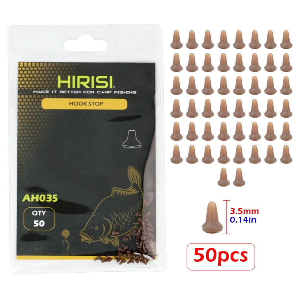 Hirisi 50-teiliges Angelhaken-Stopper-Set, Weiche Gummi-Endstopper für Karpfenangeln, 4 Farben, Angelzubehör